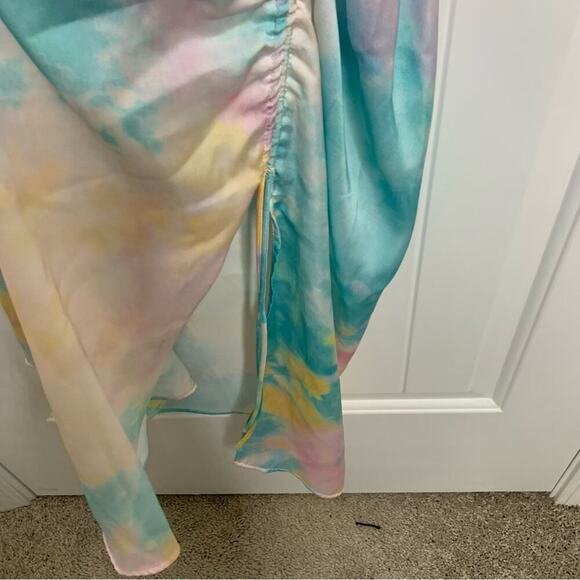 Zara pastel tie dye satin rainbow ruched ruched midi dress blogger size XS - Picture 10 of 11